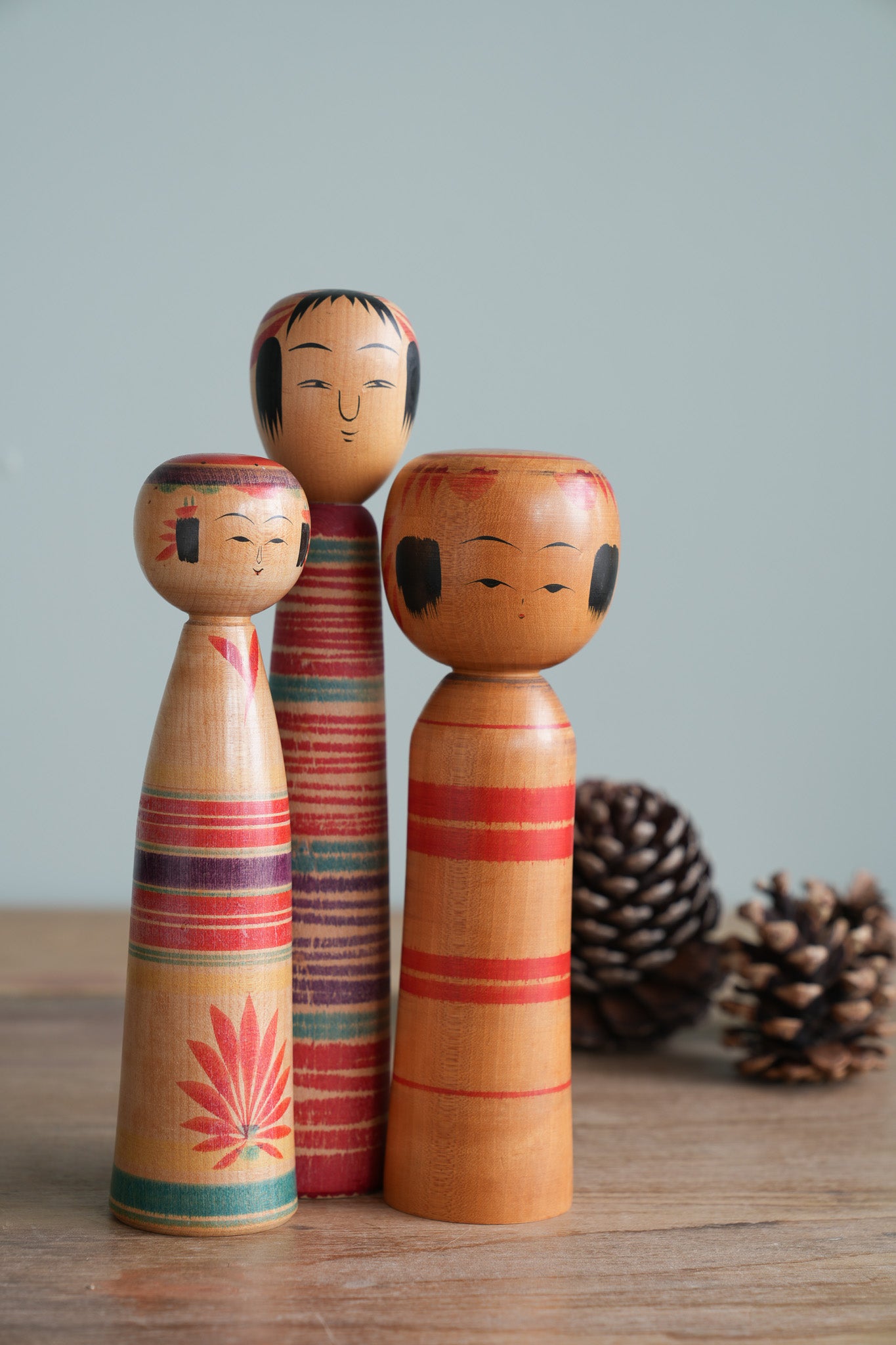 Set of 3 Traditional Japanese Folk Art Kokeshi Dolls 100
