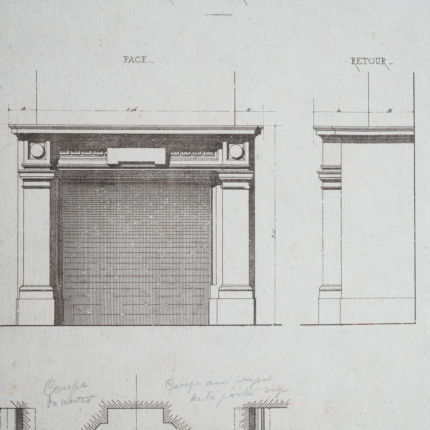 19thC Belgian Architectural Drawings - Fireplaces etc