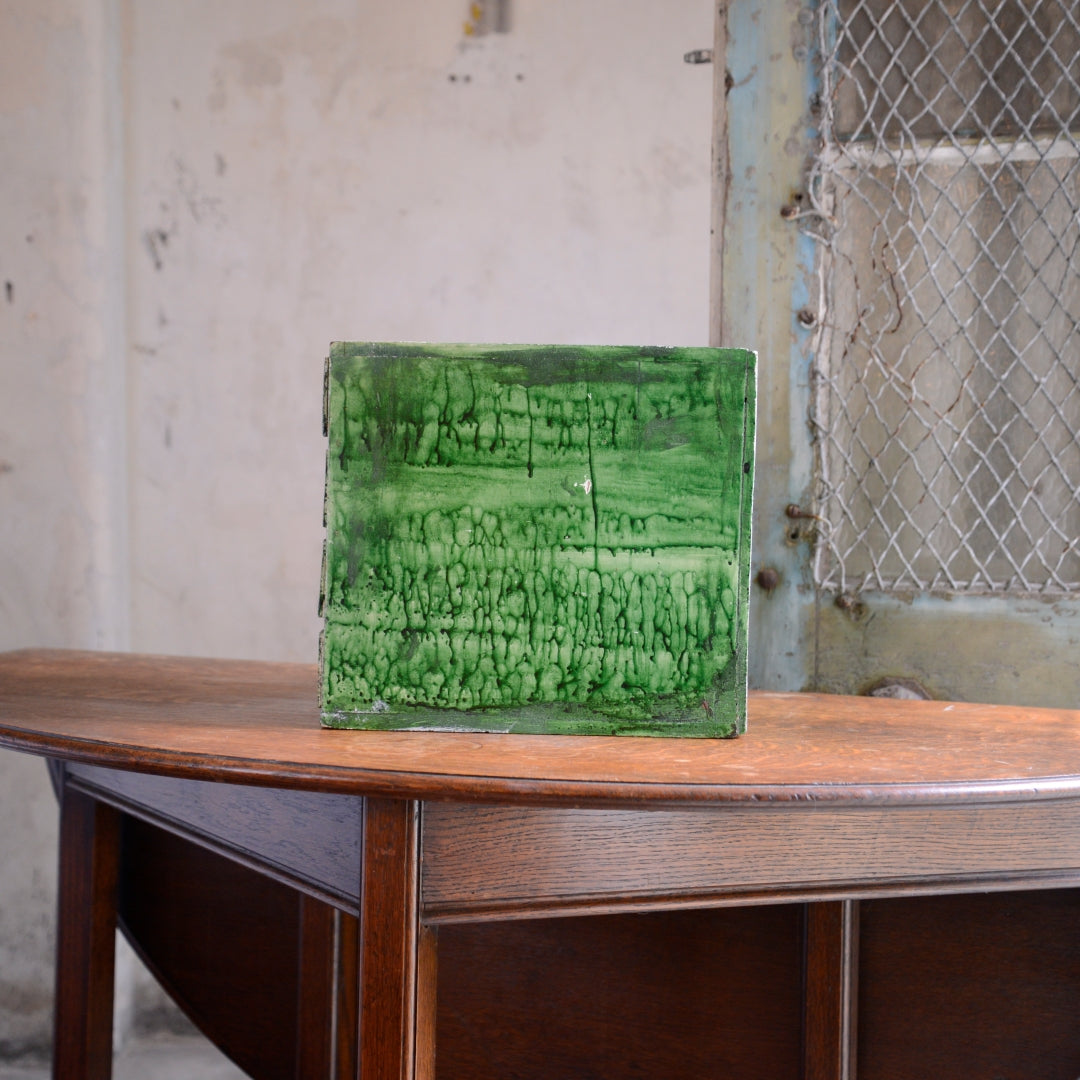 Antique Wooden Table Top Drawers with Green Marbling Paint