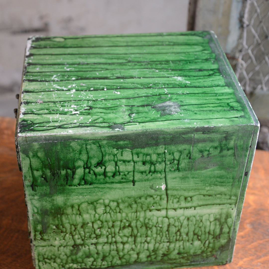 Antique Wooden Table Top Drawers with Green Marbling Paint