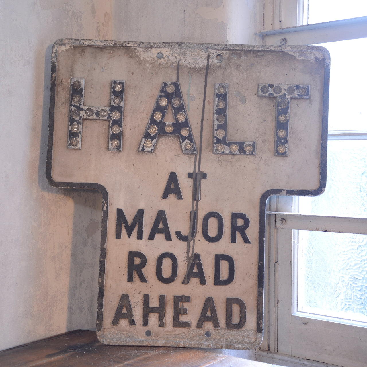 Original HALT AT MAJOR ROAD AHEAD Sign - B