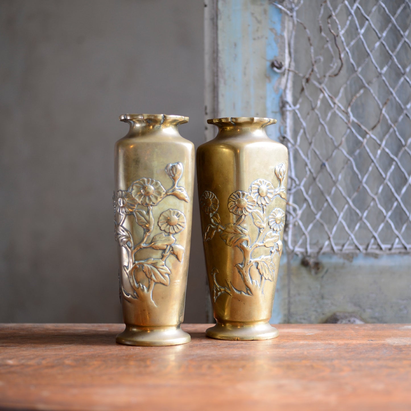 Pair Late 19thC Japanese Brass Vases