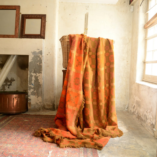 Burnt Orange Welsh Blanket Bedspread - Merion Mill 1960’s - 2.5m by 2.5m