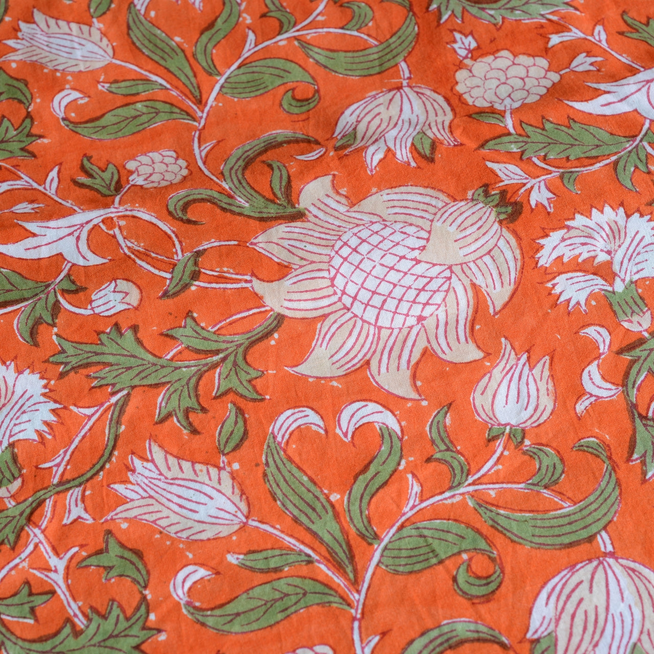 Block Print Cotton Fabric - Orange Arts & Crafts