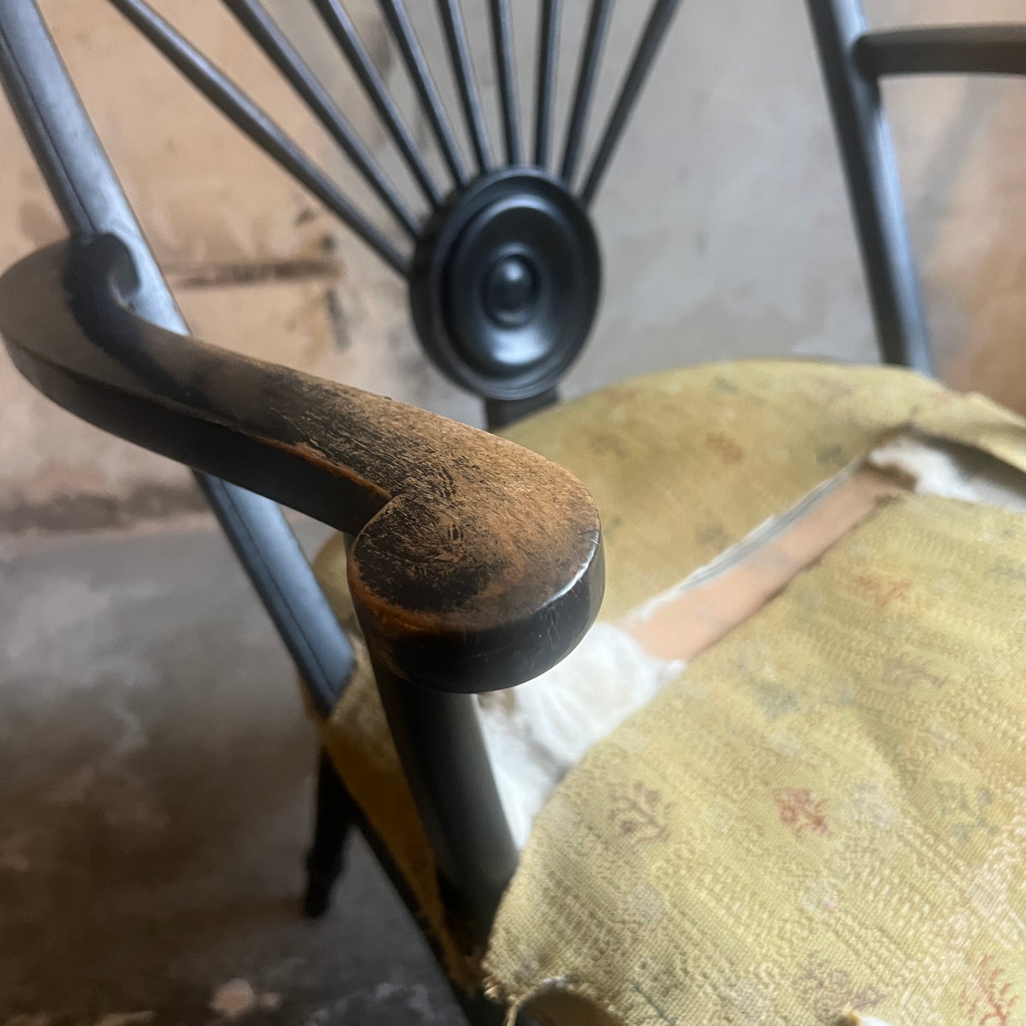 Unusual 19th Century Stick Back Ebonised Armchair