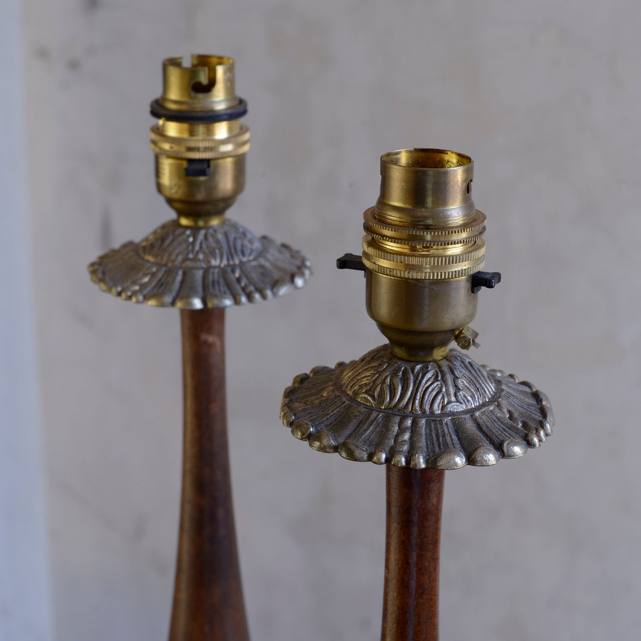 Pair Finely Turned Wood Table Lamps