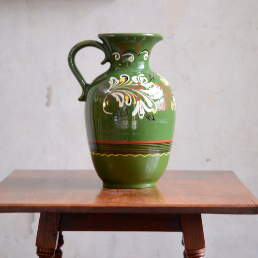 Hungarian Folk Art Green Slipware Jug