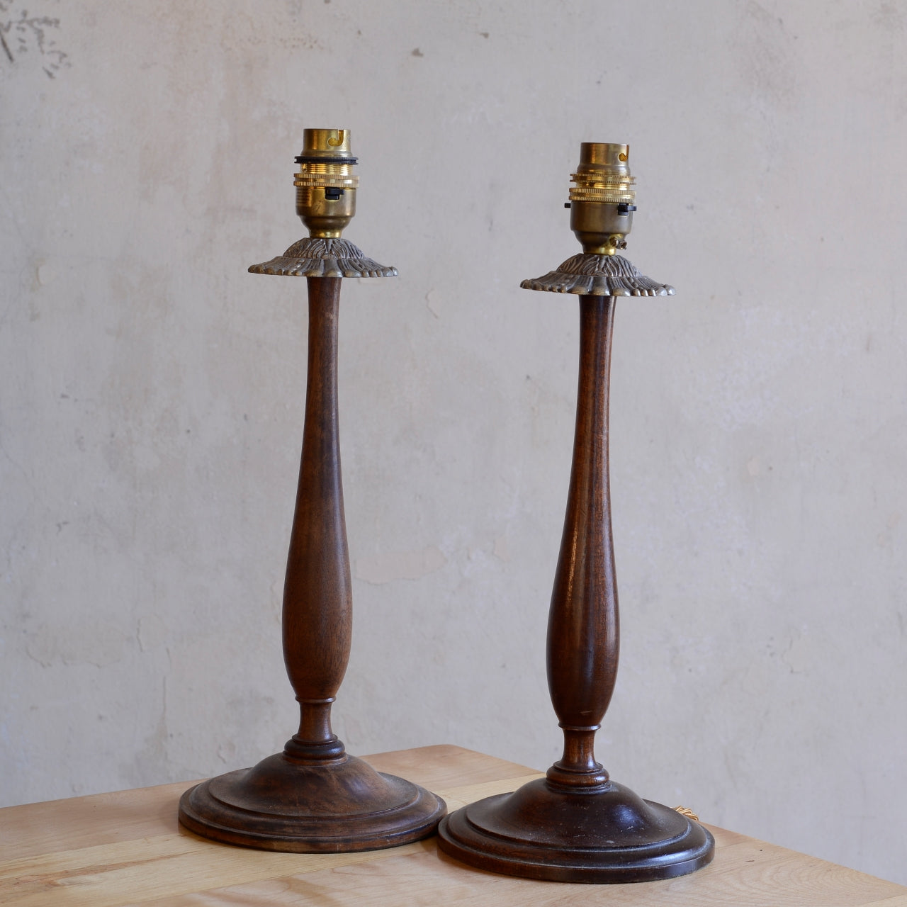 Pair Finely Turned Wood Table Lamps