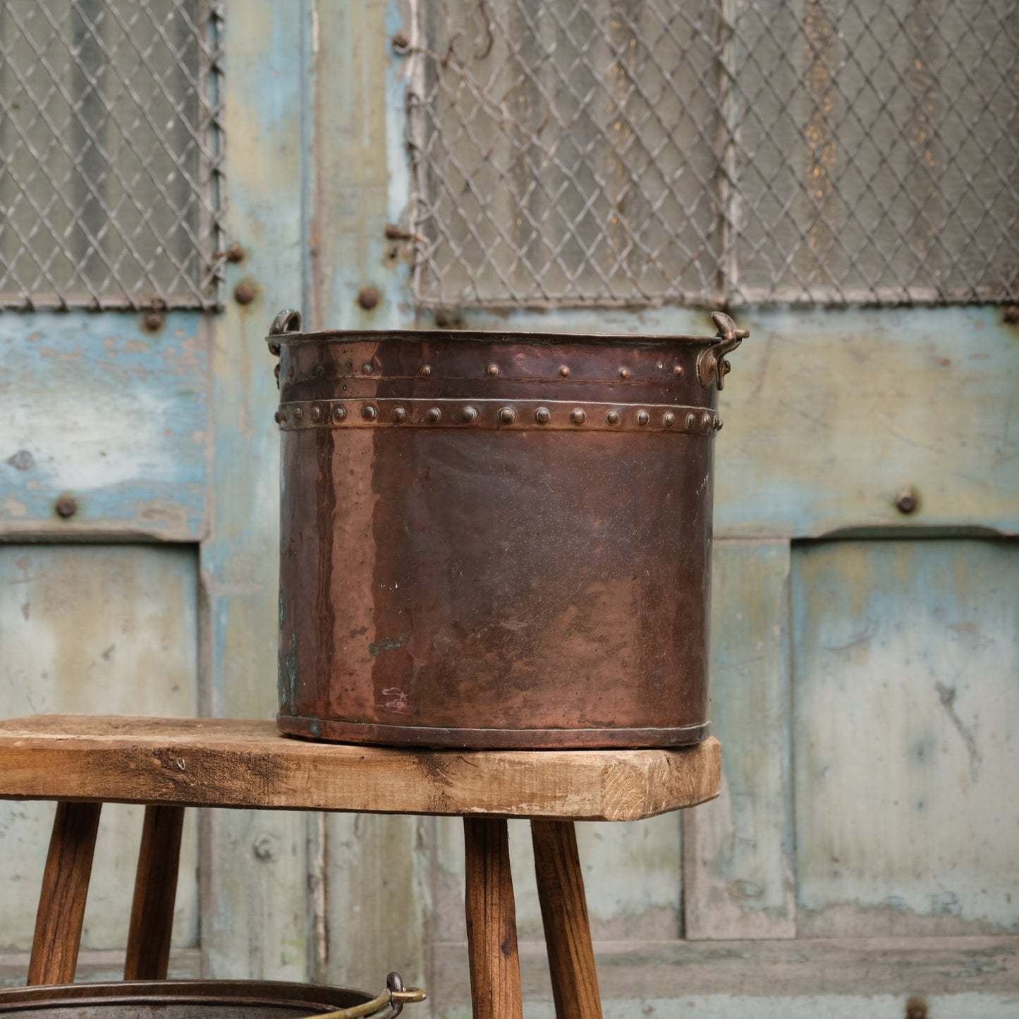 Pair Rivetted Copper Buckets with Liners