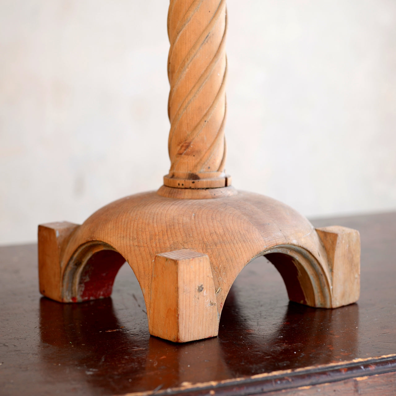 Pair 19thC Pine Spiral Column Candleholders