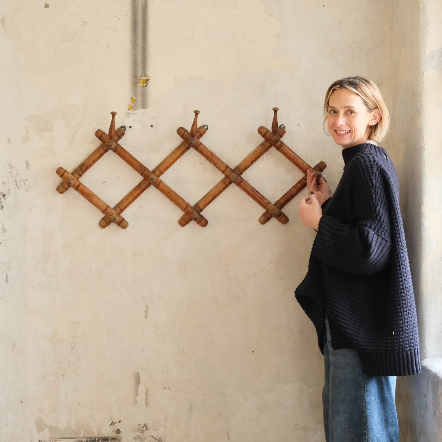 French Faux Bamboo Expanding Wall Hanging Coat Rack