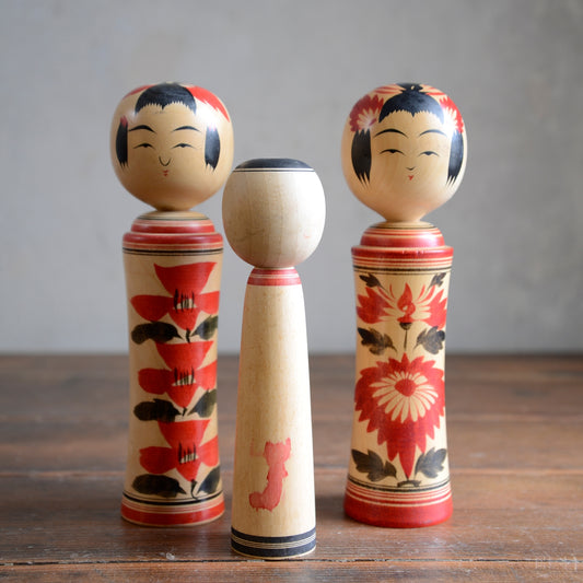Set of 3 Traditional Japanese Folk Art Kokeshi Dolls