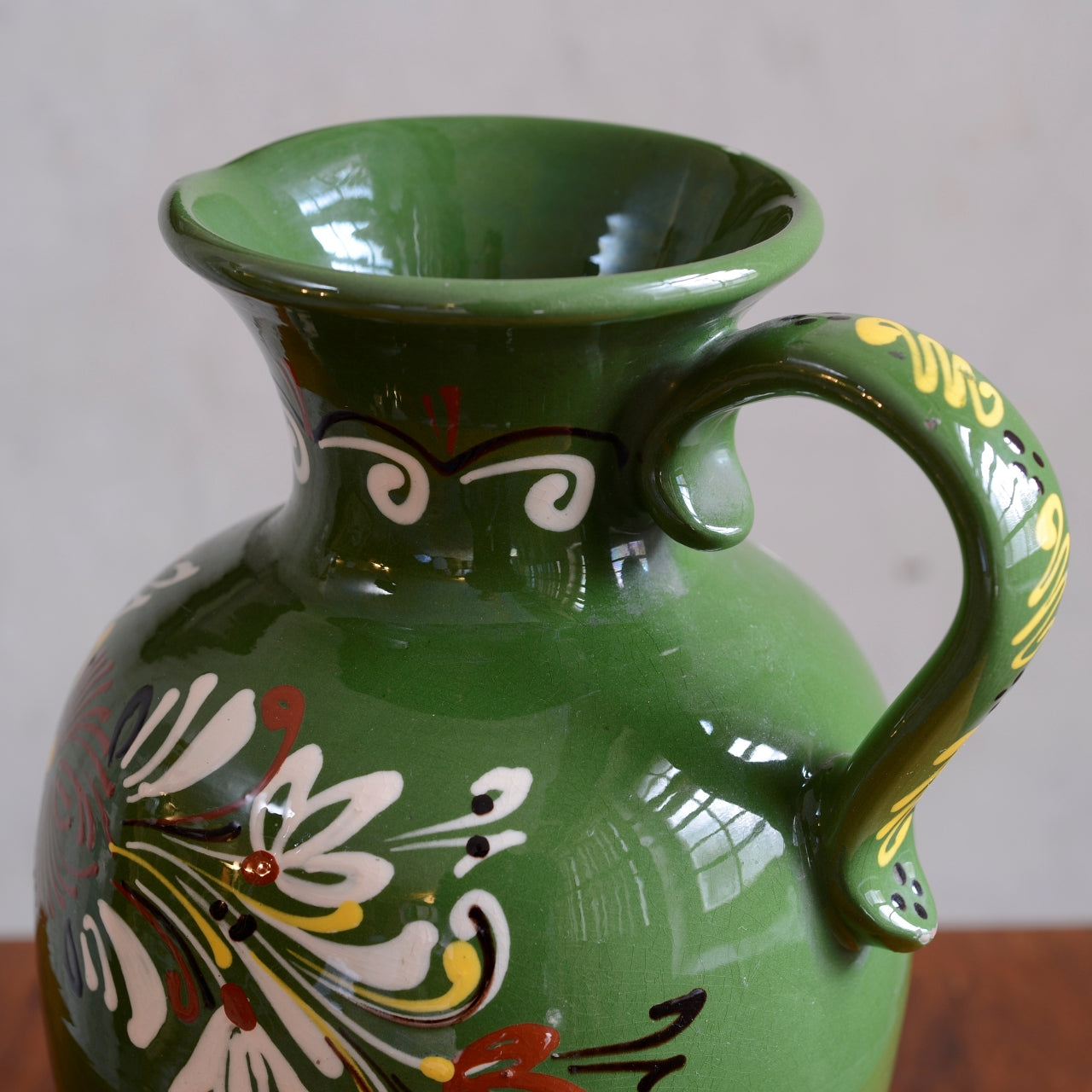 Hungarian Folk Art Green Slipware Jug