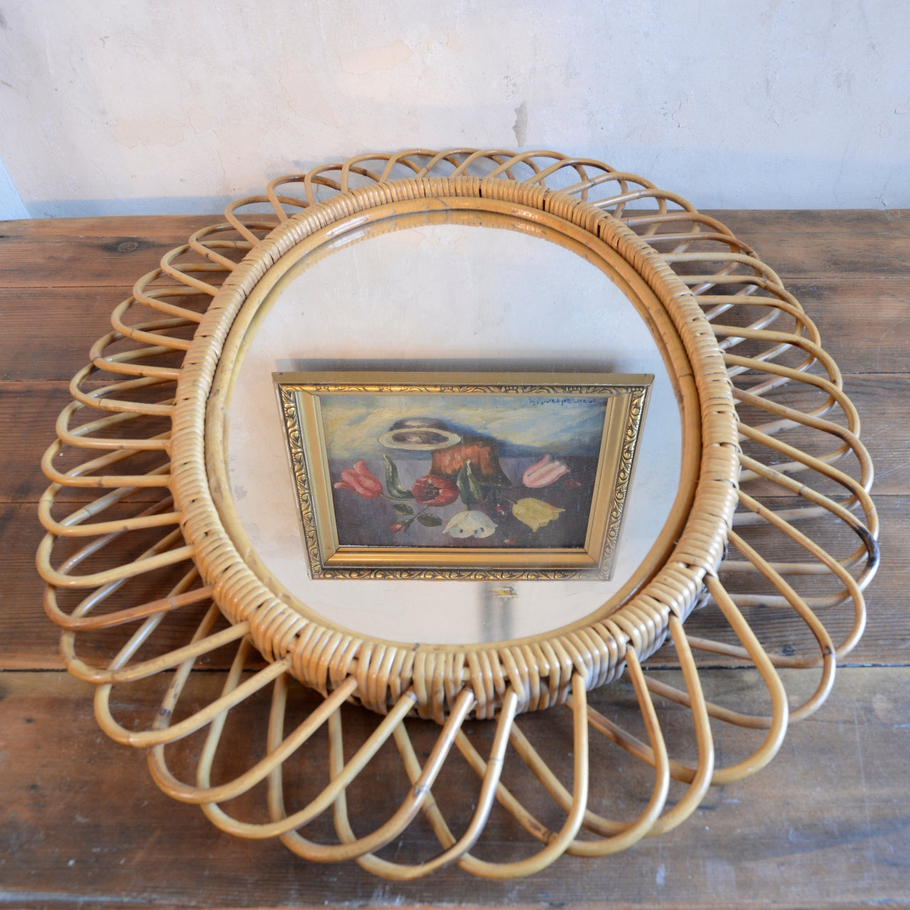 Woven Rattan Mirror - Italian 60’s Franco Albini