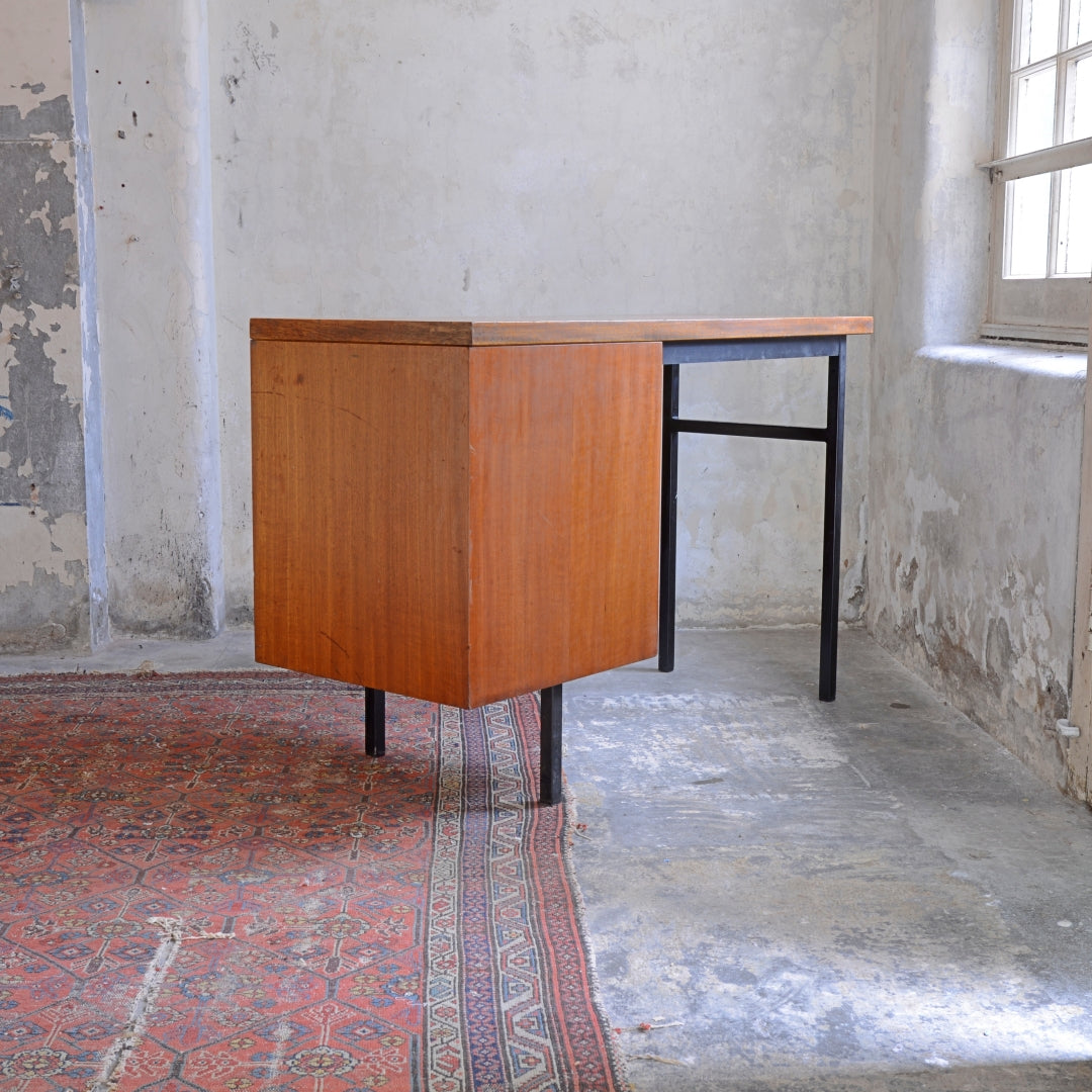 Mid-Century Wood & Steel Floating Desk