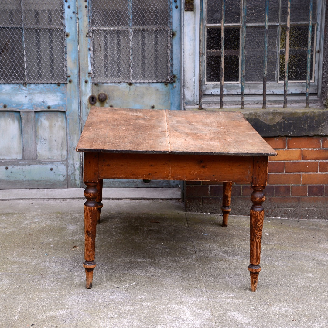 19thC Pine Prep Farmhouse Kitchen Table - Scrubbed Two Plank Top