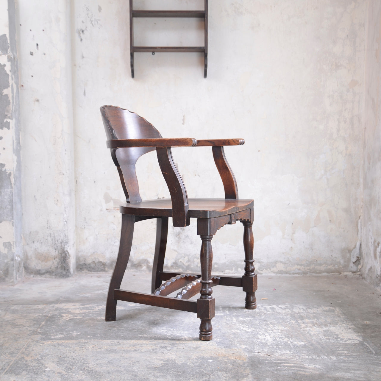 Oak Art Deco Armchair with Pie Crust Edging