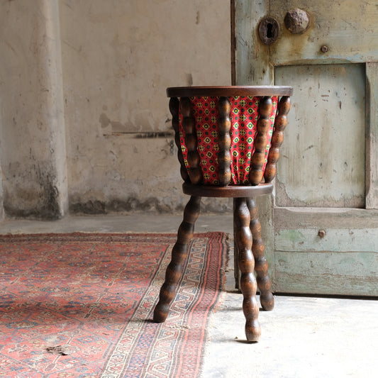 French Wool Basket with Bobbin Turned Legs