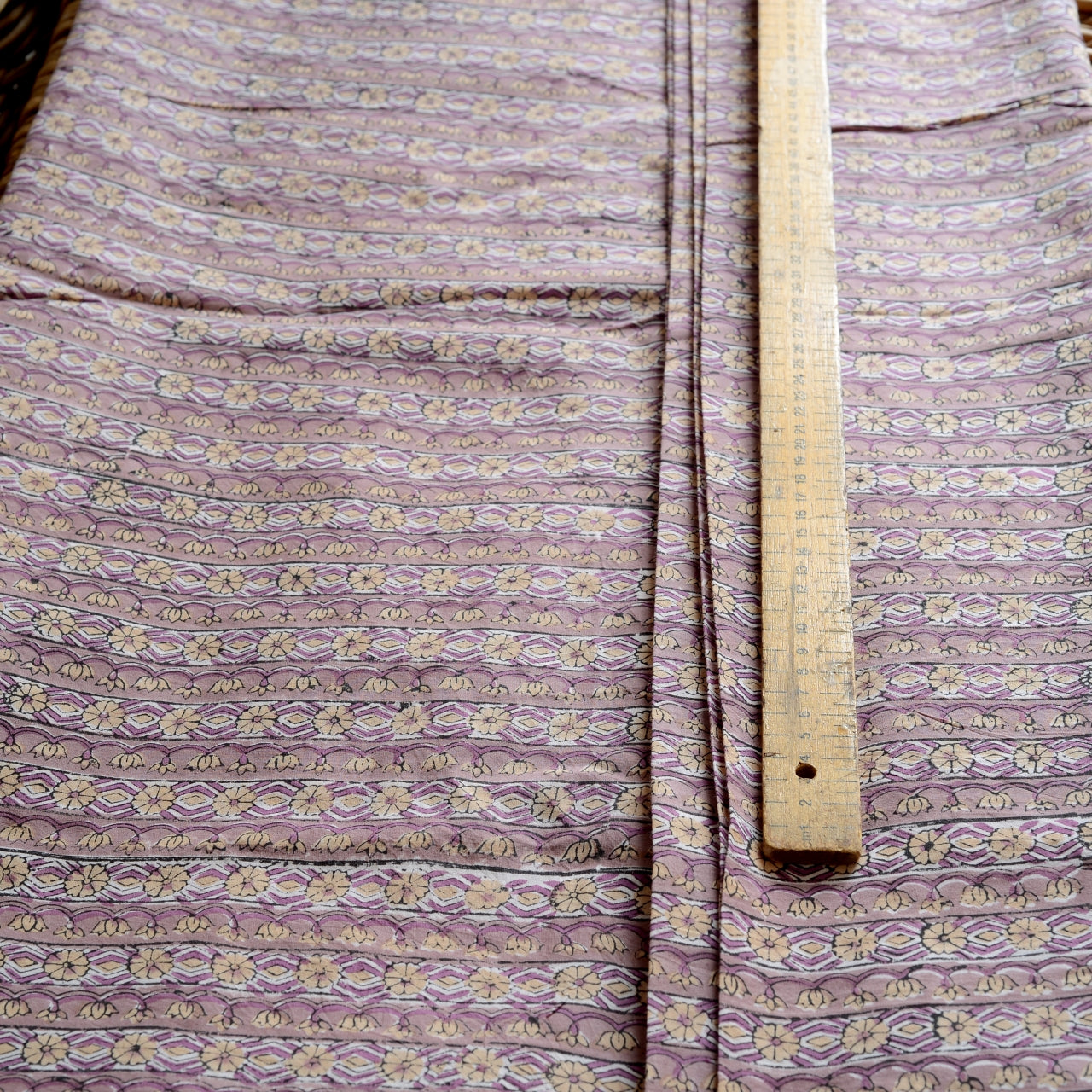 Block Print Cotton Fabric - Purple Stripe & Flowers