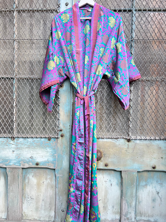 Long Vintage Silk Kimono - D