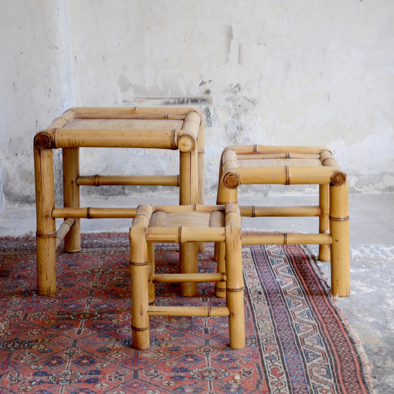 Mid Century Italian Bamboo Nest of Tables