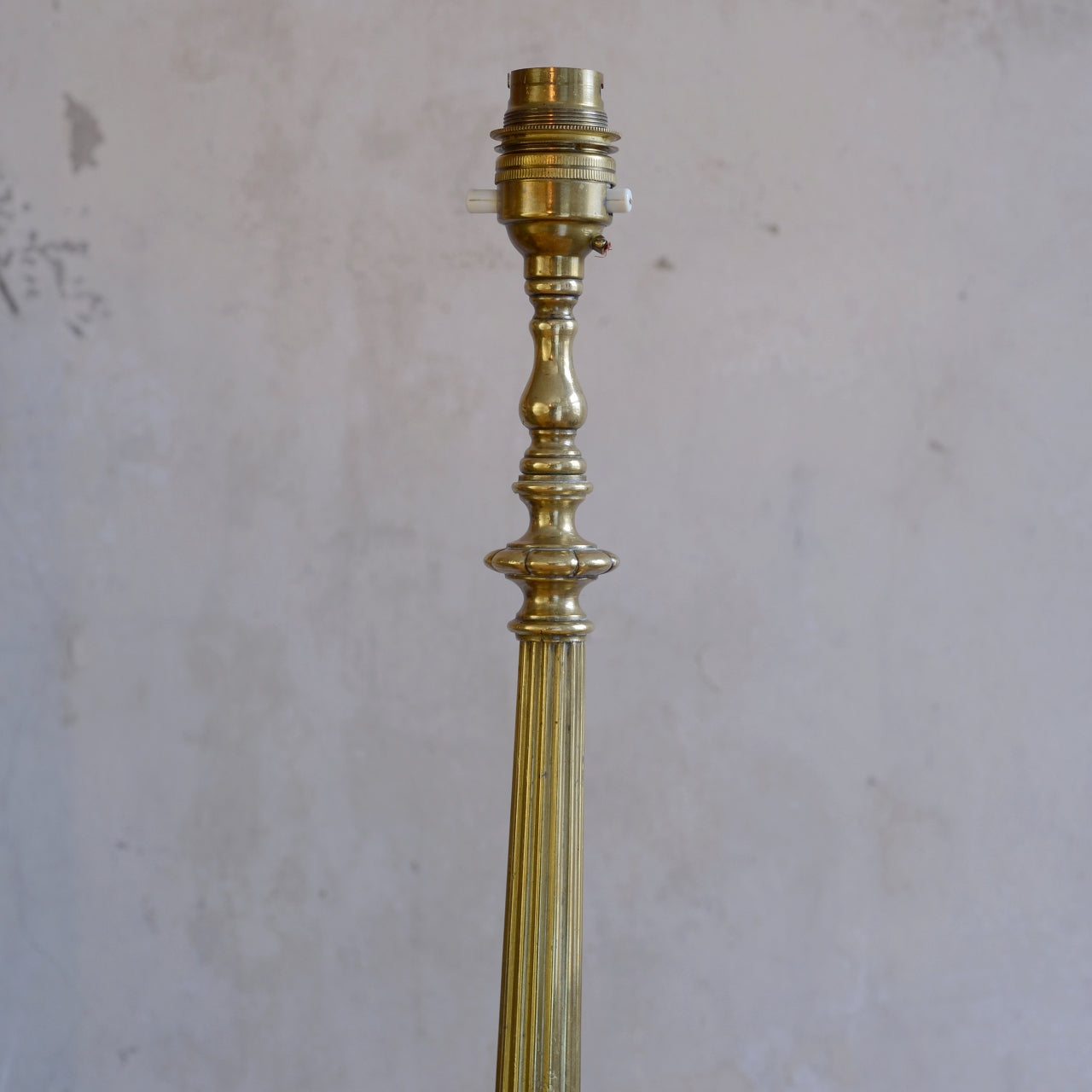 Antique Brass Column Table Lamp, raised on three paw feet