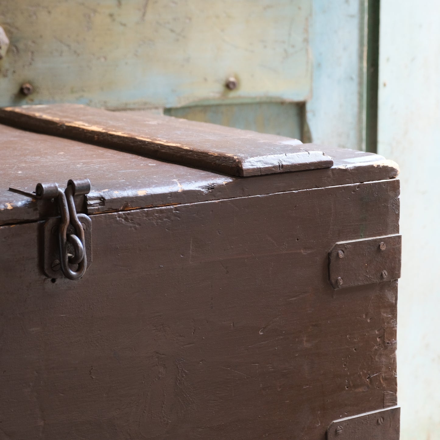 Late 19thC Pine & Steel Strapped Trunk