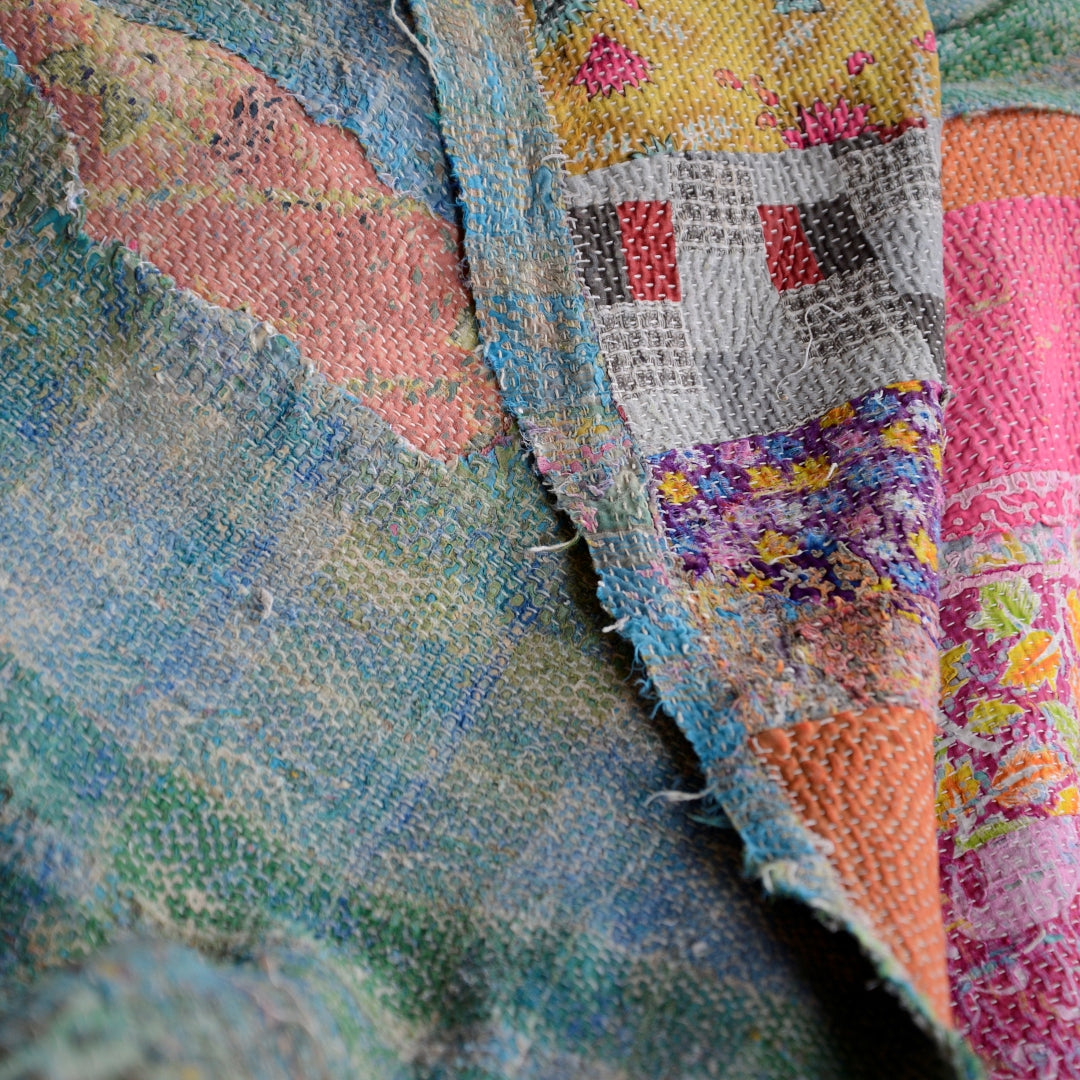 Vintage Finestitch Patchwork Kantha Quilt - Heavy Quality