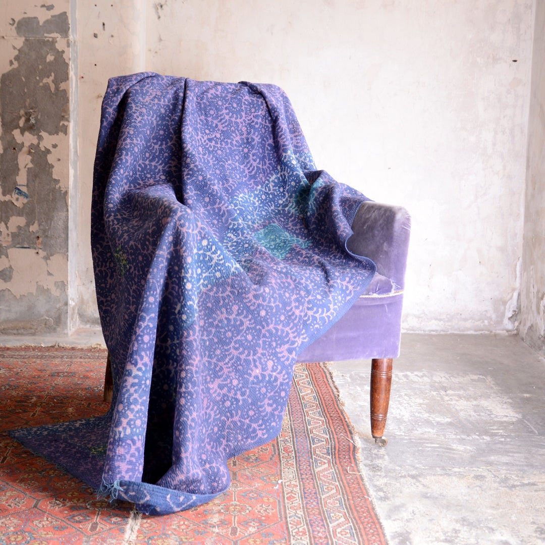 Vintage Indigo Finestitch Kantha Quilt