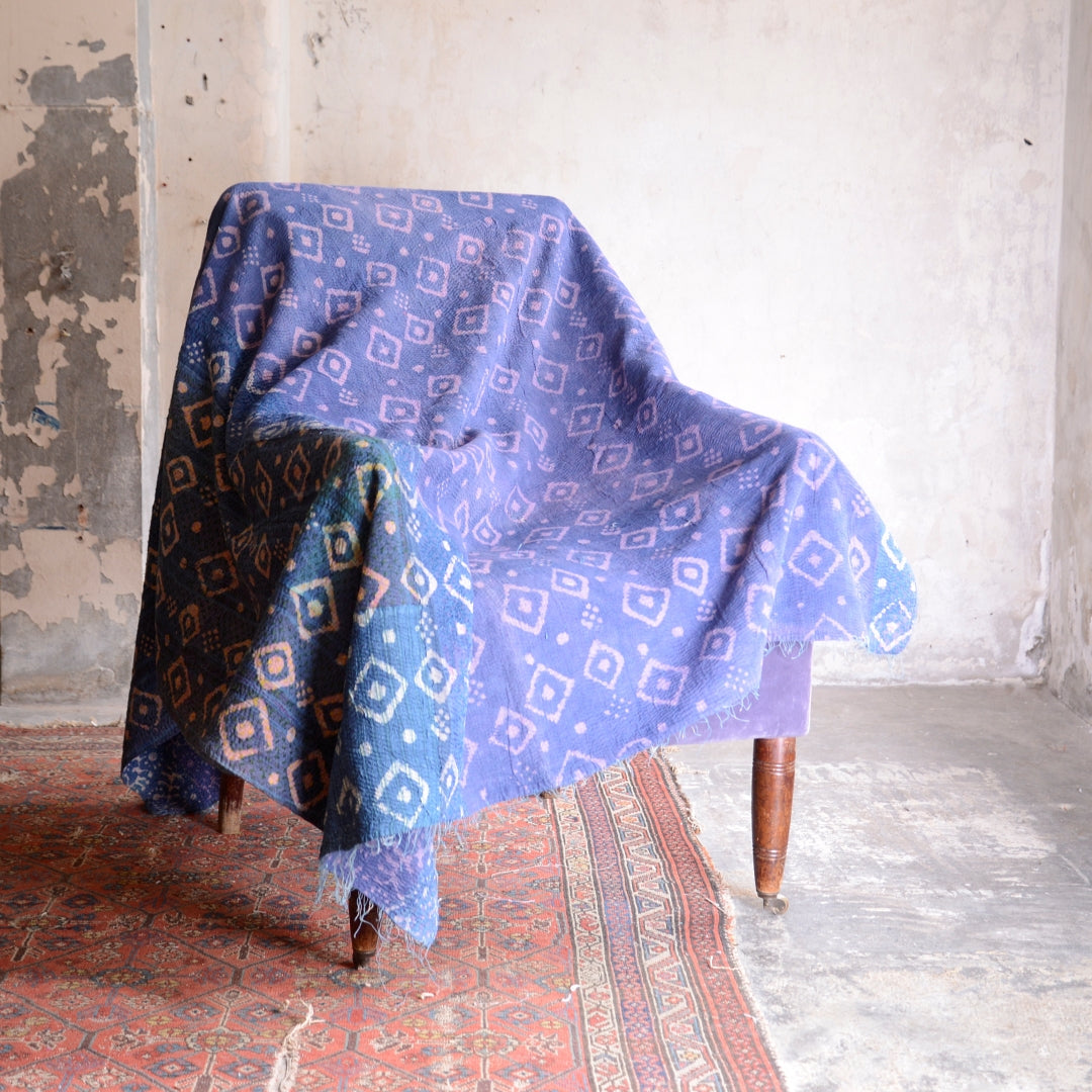 Vintage Indigo Finestitch Kantha Quilt