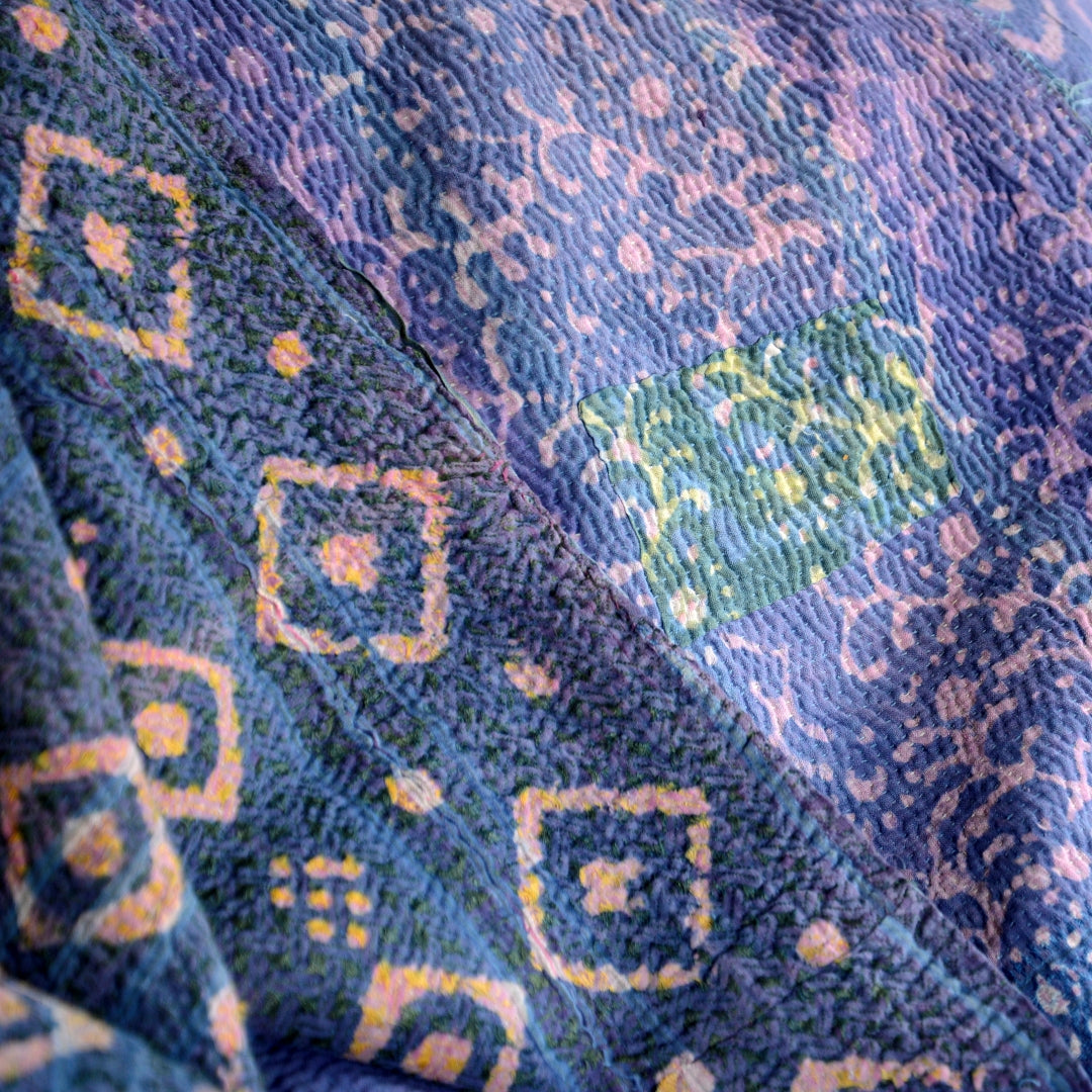 Vintage Indigo Finestitch Kantha Quilt