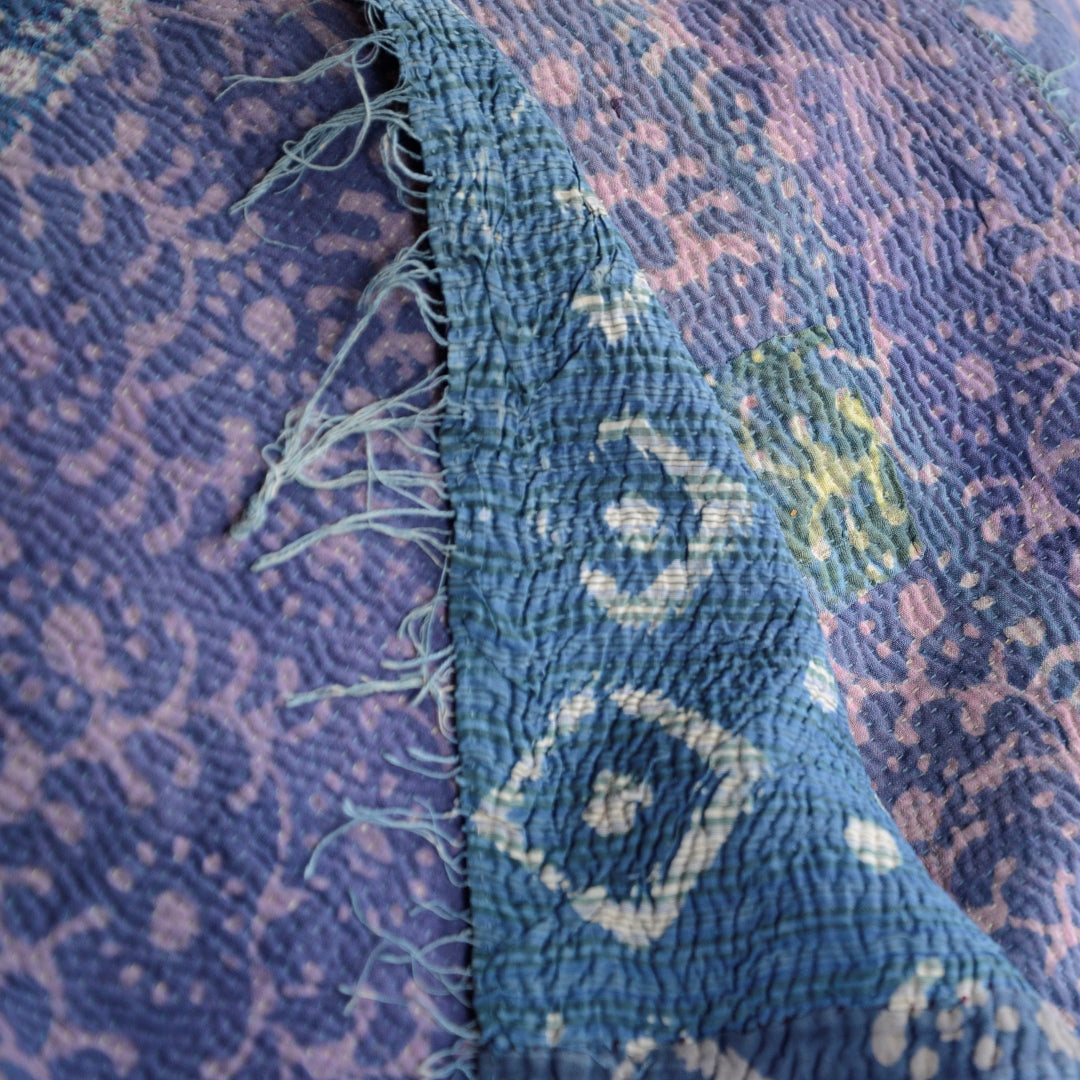 Vintage Indigo Finestitch Kantha Quilt