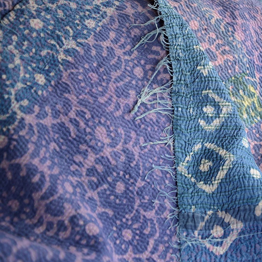 Vintage Indigo Finestitch Kantha Quilt